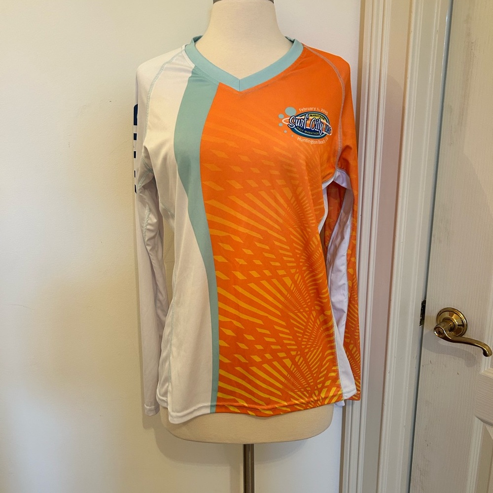 Surf City Marathon 2015 Orange and White Long Sleeve Women's Swim Top